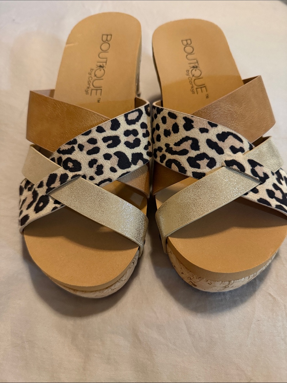 Corkys Leopard Print Cross-Strap Sandals Size 8